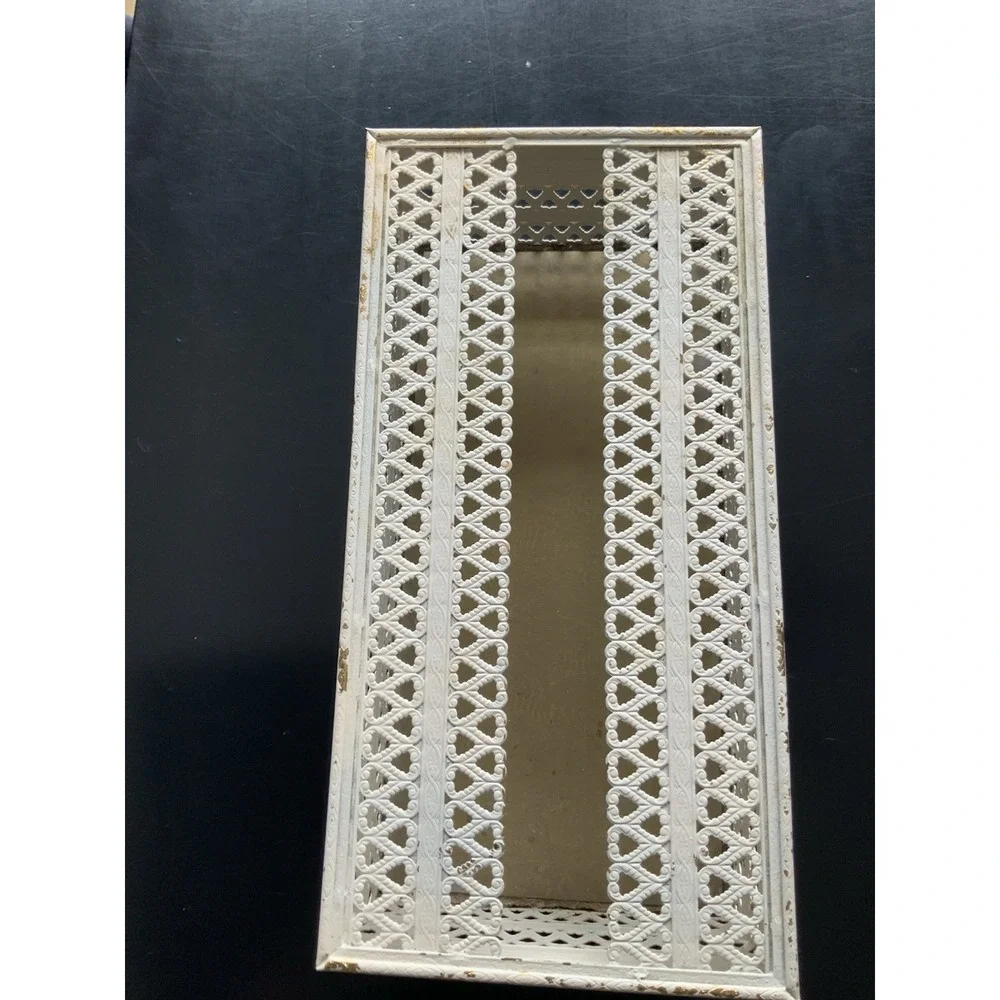 Vintage Metal Gold Cream Filigree Tissue Box Cover Hollywood Regency Felt Bottom